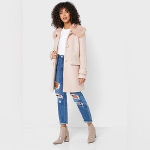 NWOT Limelush Blush Pink Tweed Peacoat w/ Faux Fur Collar 🤍